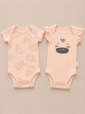 Huggies Hugwear - 2 Light Pink Onesies - Floral & Animal (Cotton) - NB